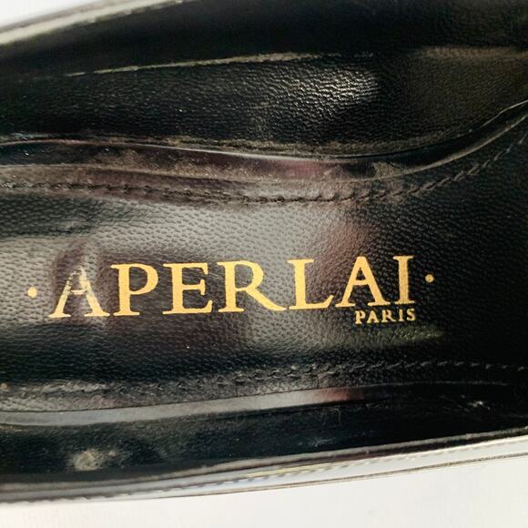 APERLAI Size 7.5 Black Silver Studded Patent Leather Fringed Moccasin Flats - Picture 7 of 14